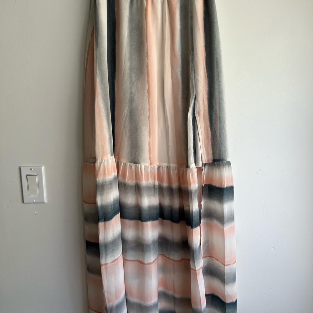 Elegant Striped Maxi Skirt - Pink and Gray